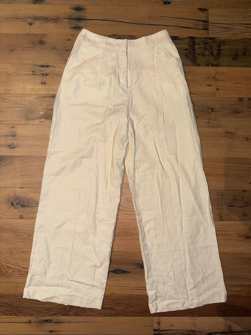 Topshop Cream Wide-Leg Cotton/Linen Chinos 4